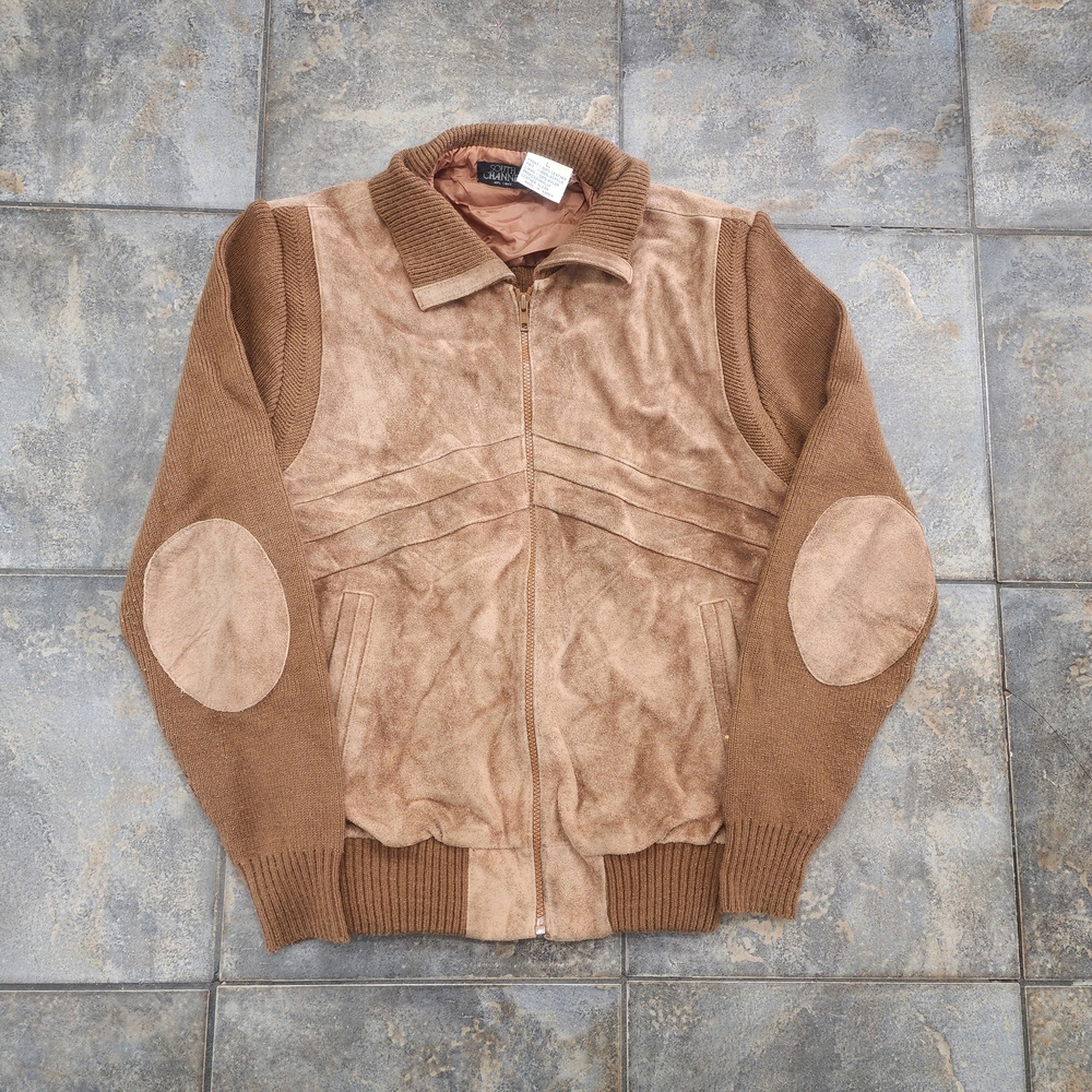 Vintage 70s South Channel Men's Large Suede Leather Full Zip Knit Bomber Jacket